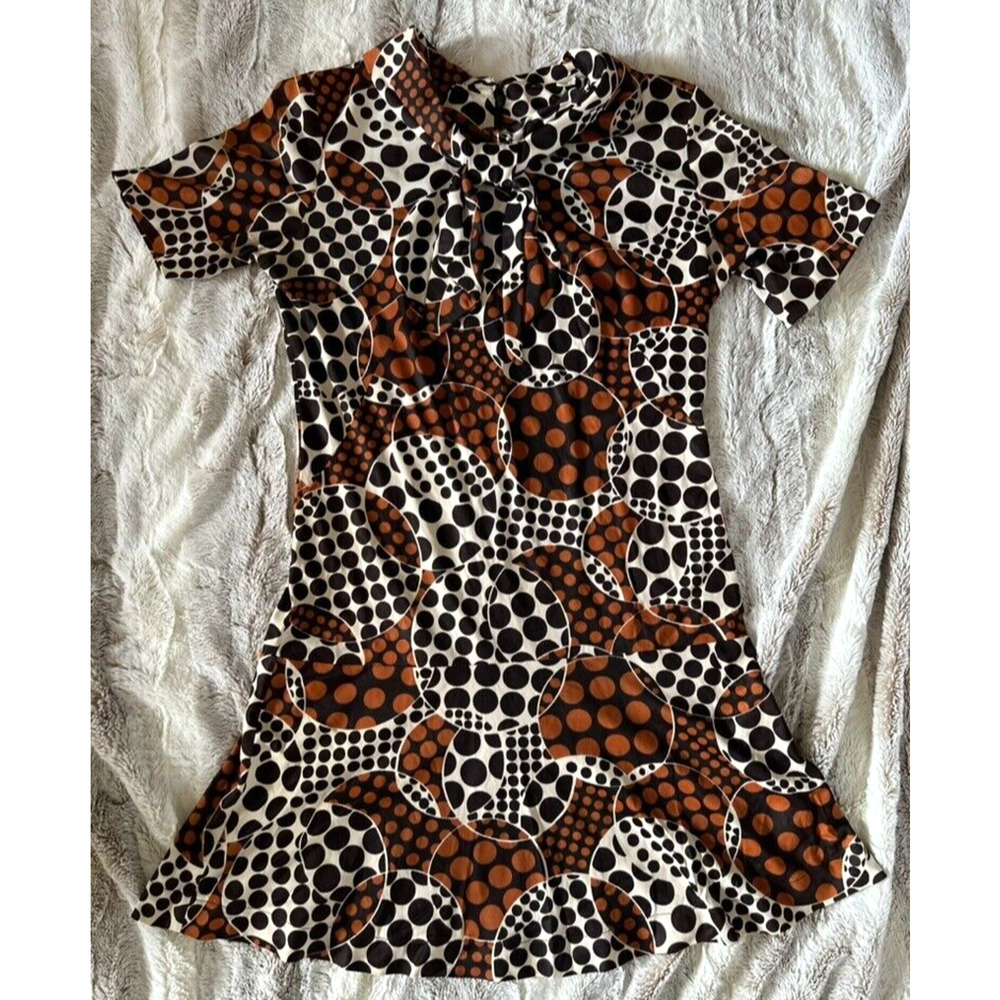 Vintage 60s Dress Psychedelic Polka Dots Sailor Mini Tag Sz 12 (Sz 6)